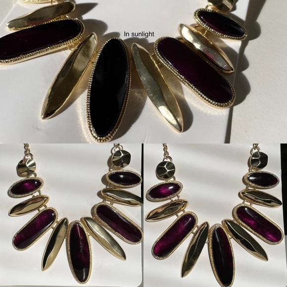 Charming Charlie Dark Purple & Gold-Tone Stone Necklace NWT - Picture 6 of 13